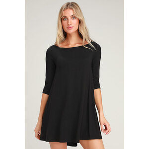 Lulus In Full Swing Black Three-quarter Sleeve Swing Dress - Size L